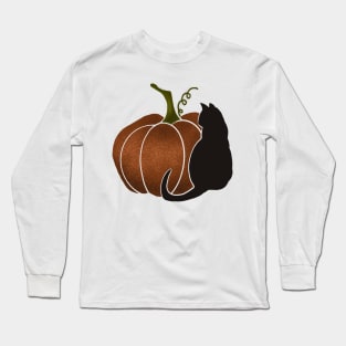 Glitter Pumpkin & Black Cat Long Sleeve T-Shirt